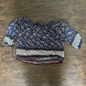 Papaya medium flower pattern shirt crop top